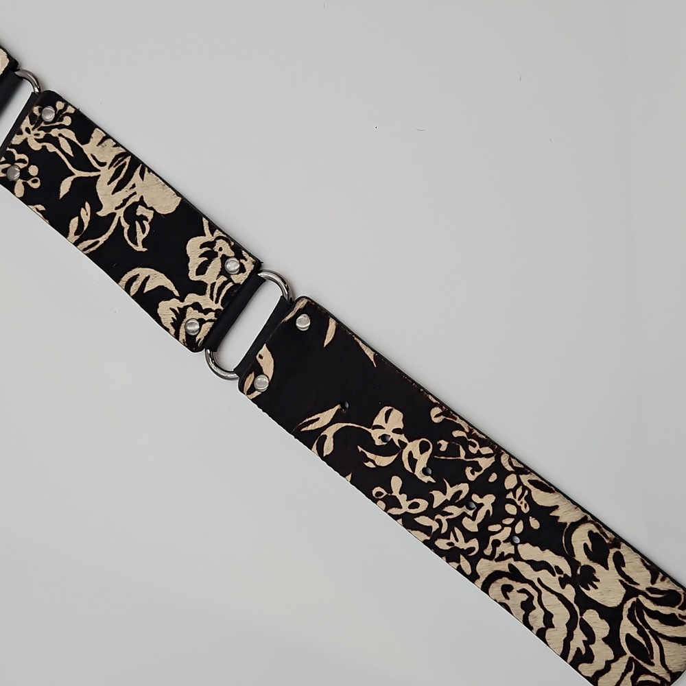 Genuine Leather Belt Suede Black Cream 39" Metal Buckle - Picture 3 of 14